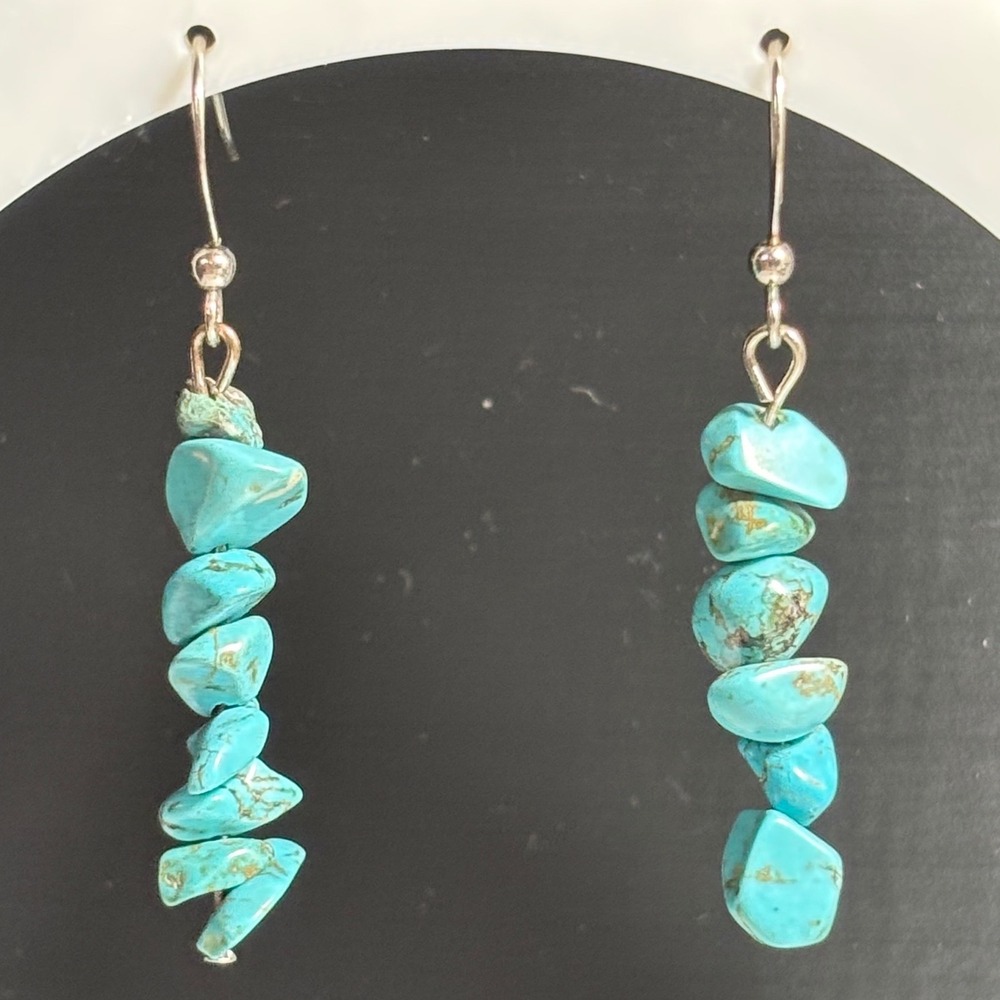 Vintage Turquoise Chip Dangle Earrings Stone Nugget Stack Drop Hoops southwest